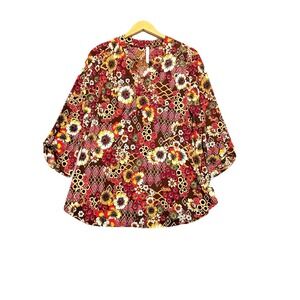 Dear Scarlett‎ Tunic Top L Multiprint Pop Art Floral Stretchy Blouse Flowy